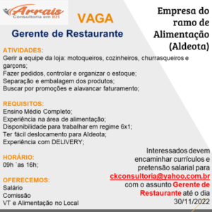 Vaga para Gerente de Restaurante