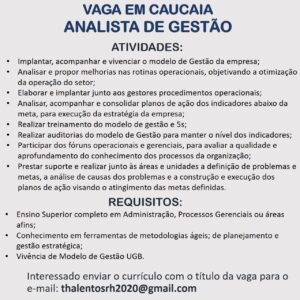 Vaga para Analista de Gestão