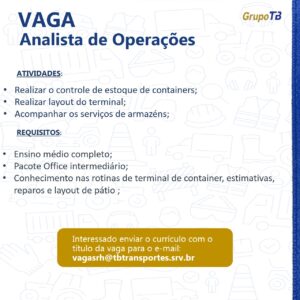 Vaga para Analista de Operações