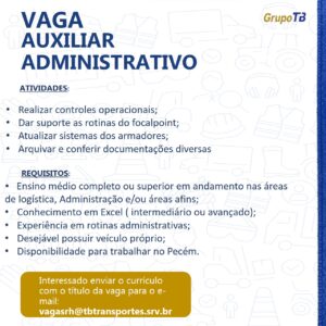 Vaga para Auxiliar Administrativo