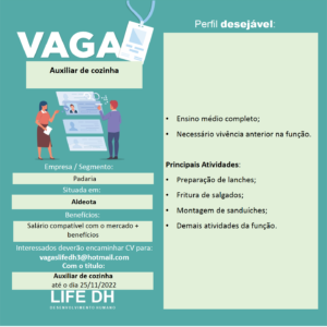 Vaga para Auxiliar de Cozinha