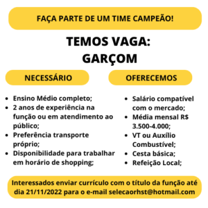 Vaga de emprego para Garçom