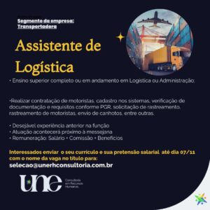 Vaga para Assistente de Logistica