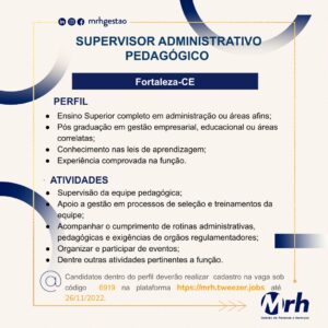 Vaga para Supervisor Adminstrativo Pedagogico