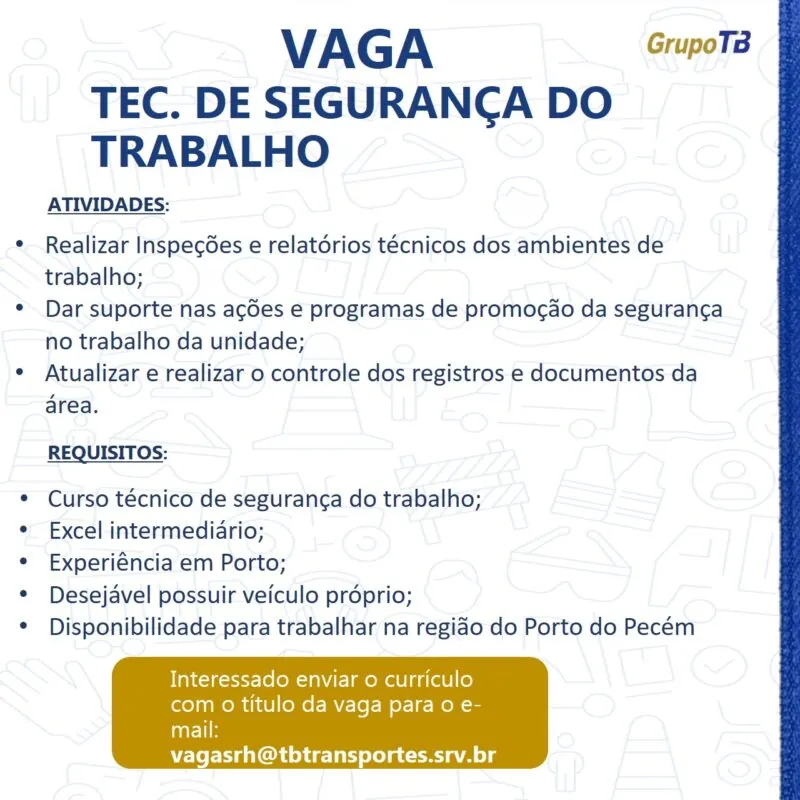 Vaga para Tecnico Segurança do Trabalho - Portal Vagas