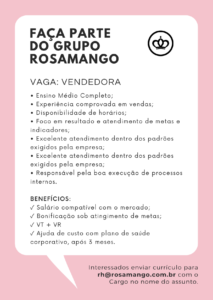 Vaga de Emprego para Vendedora