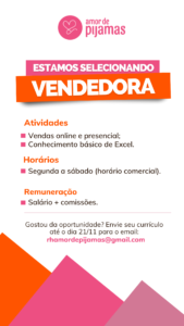 Vaga para Vendedora