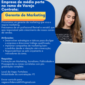 Vaga para Gerente de Marketing
