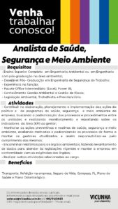 Vaga para Analista de Saúde , Segurançae Meio Ambiente