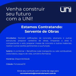 Vaga de Emprego para Servente de Obras