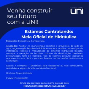 Vaga para Meia Oficial de Hidraulica