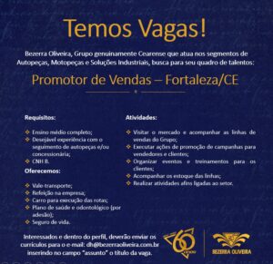 Vaga para Promotor de Vendas