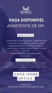 Vaga para Assistente de Departamento Pessoal