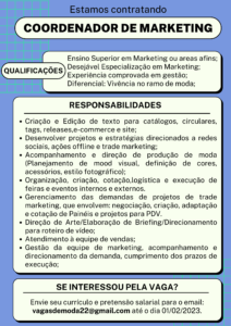 Vaga para Coordenador de Marketing