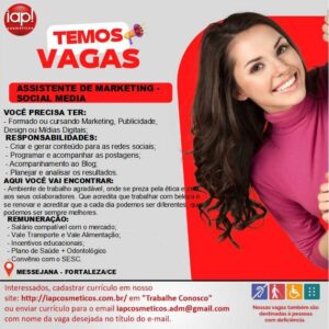 Vaga para Assistente de Marketing - Midias Sociais