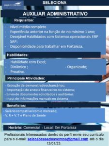 Vaga para Auxiliar Adminstrativo