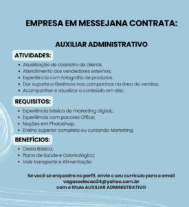 VAGA PARA AUXILIAR ADMINISTRATIVO