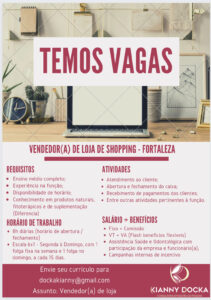 Vaga para Vendedor(a) Loja de Shopping - Prod Naturais