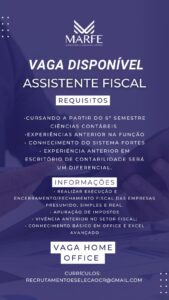 Vaga para Assistente Fiscal Home Office