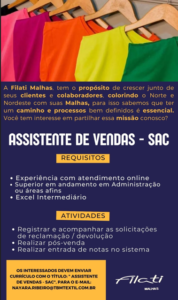 Vaga para Assistente de Vendas