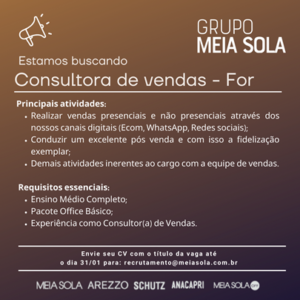 Vaga para Consultora de Vendas