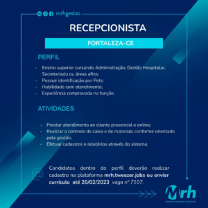 Vaga para Recepcionista