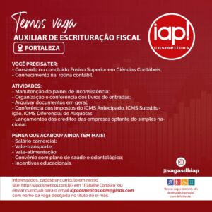 Vaga para Auxiliar de Escrituração Fiscal