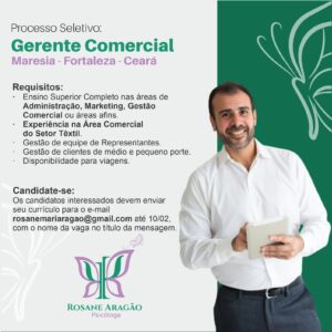 Vaga para Gerente Comercial
