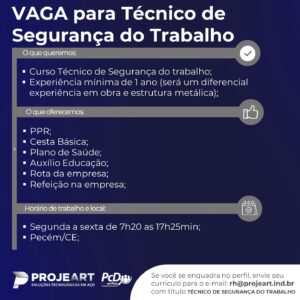 Vaga para Técnico Segurança do Trabalho