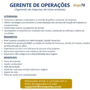 Vaga para Gerente de Operações