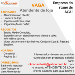 Vaga para Atendente de Loja