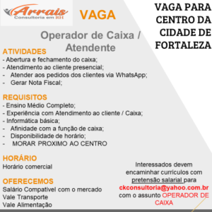 Vaga para Operador de Caixa