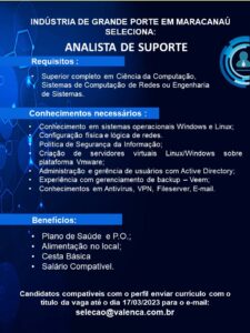 Vaga para Analista de Suporte
