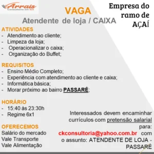 Vaga para Atendimento / Caixa