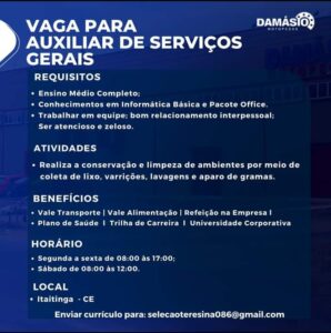 Vaga para Auxiliar de Serviços Gerais
