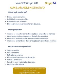 Vaga para Auxiliar Adminstrativo