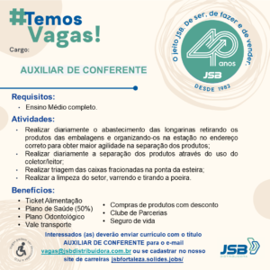 Vaga para Auxiliar de Conferente
