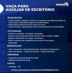 Vaga para Auxiliar de Escritório