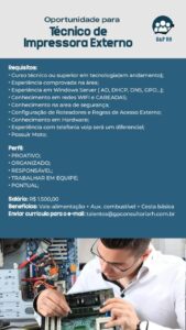 Vaga para Técnico em Impressoras