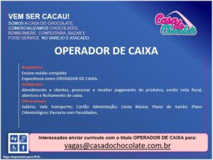 Vaga para Operador de Caixa