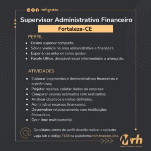 Vaga para Supervisor Adminstrativo Financeiro