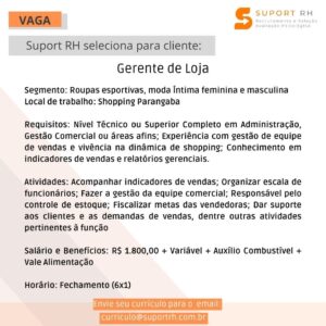 Vaga para Gerente de Loja
