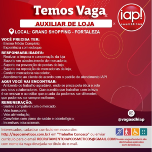 Vaga para Auxiliar de Loja