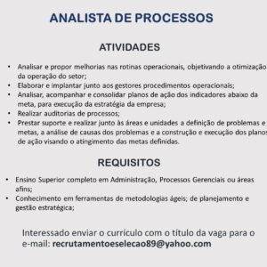 Vaga para Analista de Processos