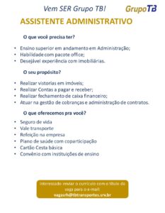 Vaga para Assistente Adminstrativo