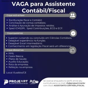 Vaga para Assistente Contábil e Fiscal