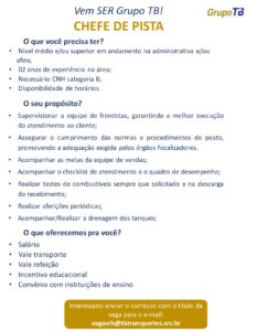 Vaga para Chefe de Pista