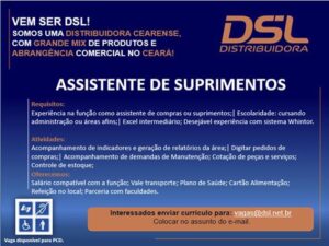 Vaga para Assistente de Suprimentos