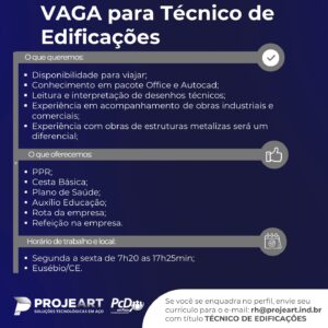 Vaga para Técnico em Edificações