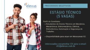 Vaga de Estágio Técnico (Mecanica, Eletronica, Mecatronica ou Segurança do Trabalho)